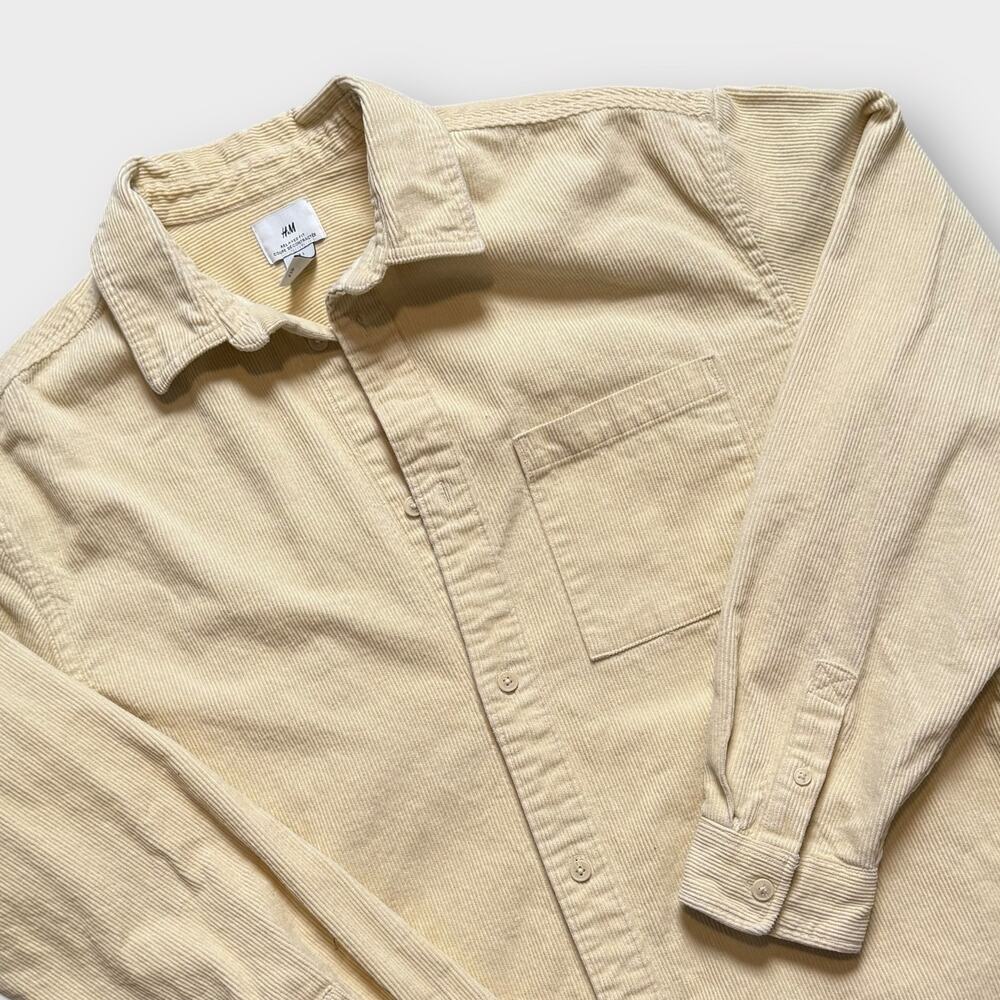 H&M CREAM CORDUROY BUTTON UP SHACKET SHIRT JACKET OVERSIZED LARGE - Picture 3 of 7